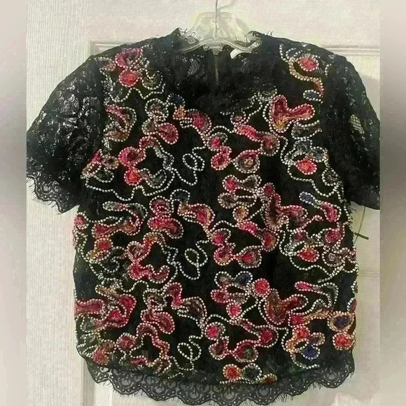 Zara Tops - ZARA Lace Blouse With Beaded Embroidery - A59